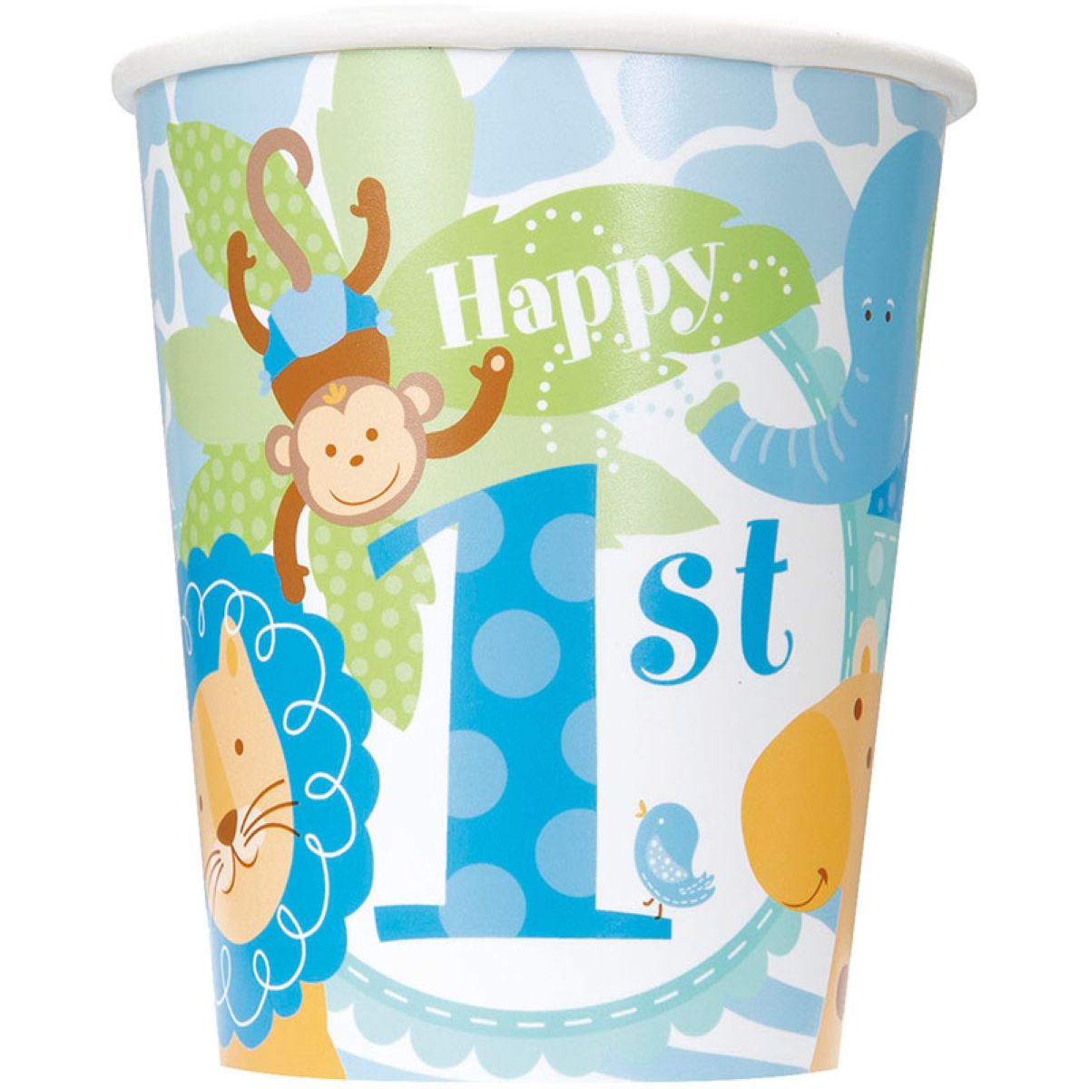 Pappbecher Safari 1. Geburtstag Blau 8St.