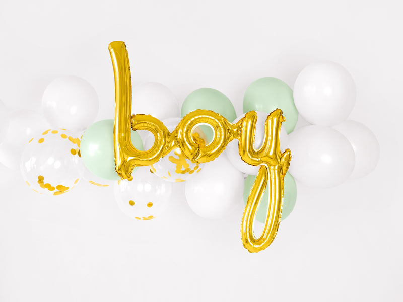 Folienballon Schriftzug "Boy" gold | 63,5 x 74 cm Babyparty Dekoration für Jungs