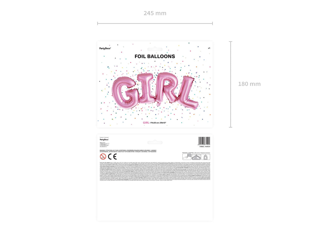 Folienballon Schriftzug "GIRL" 74 x 33 cm | Rosa Babyparty Dekoration für Mädchen