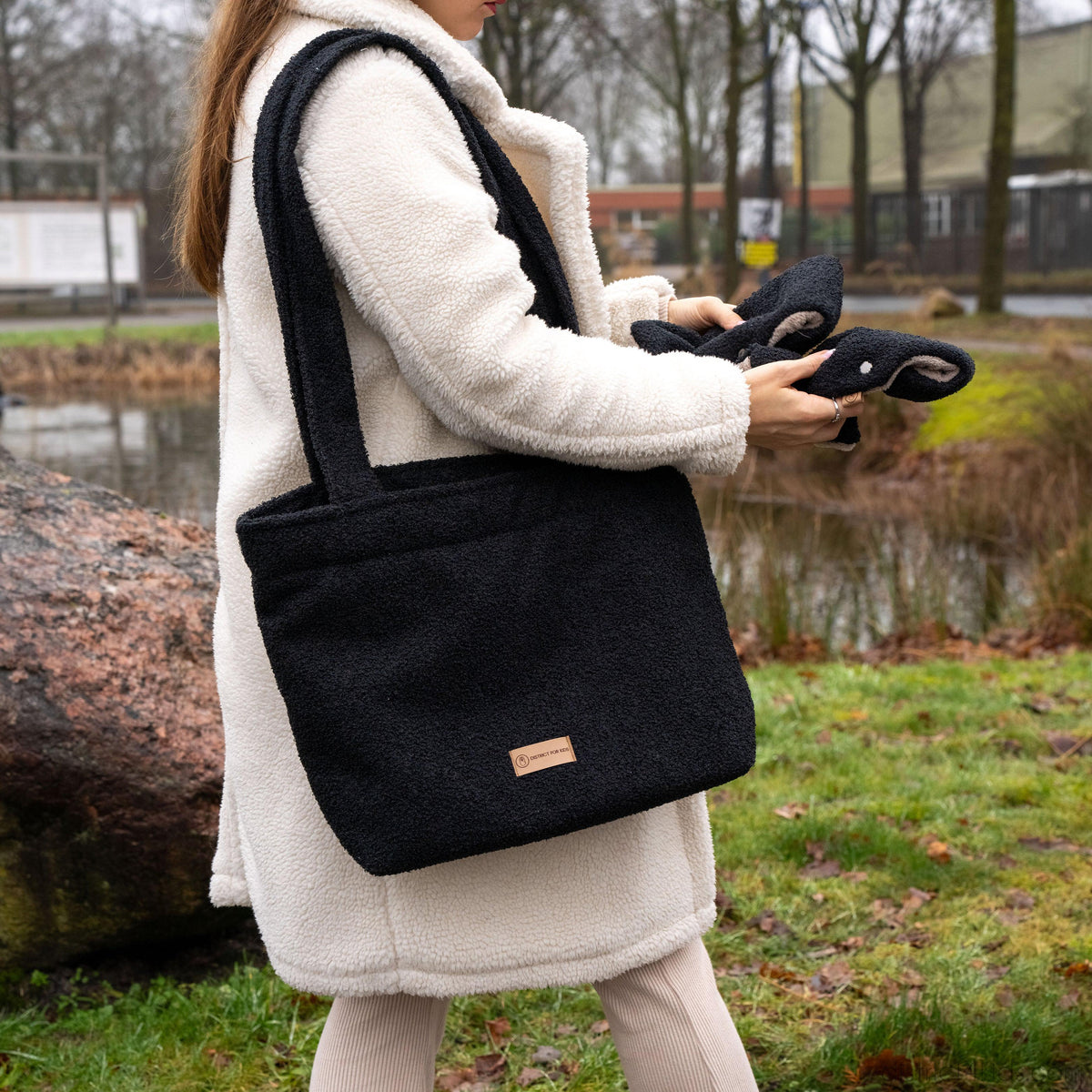 Wickeltasche Bouclé Teddystoff für den Kinderwagen - Mom bag
