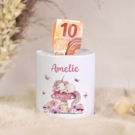 Spardose aus Keramik - Schlafendes Einhorn