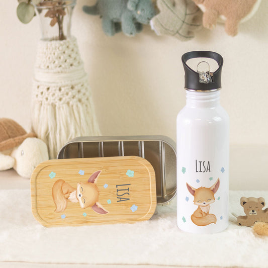 Bedruckte Brotdose & Trinkflasche im Set - Fuchs