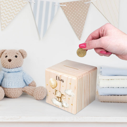 Spardose aus Holz - Wolken