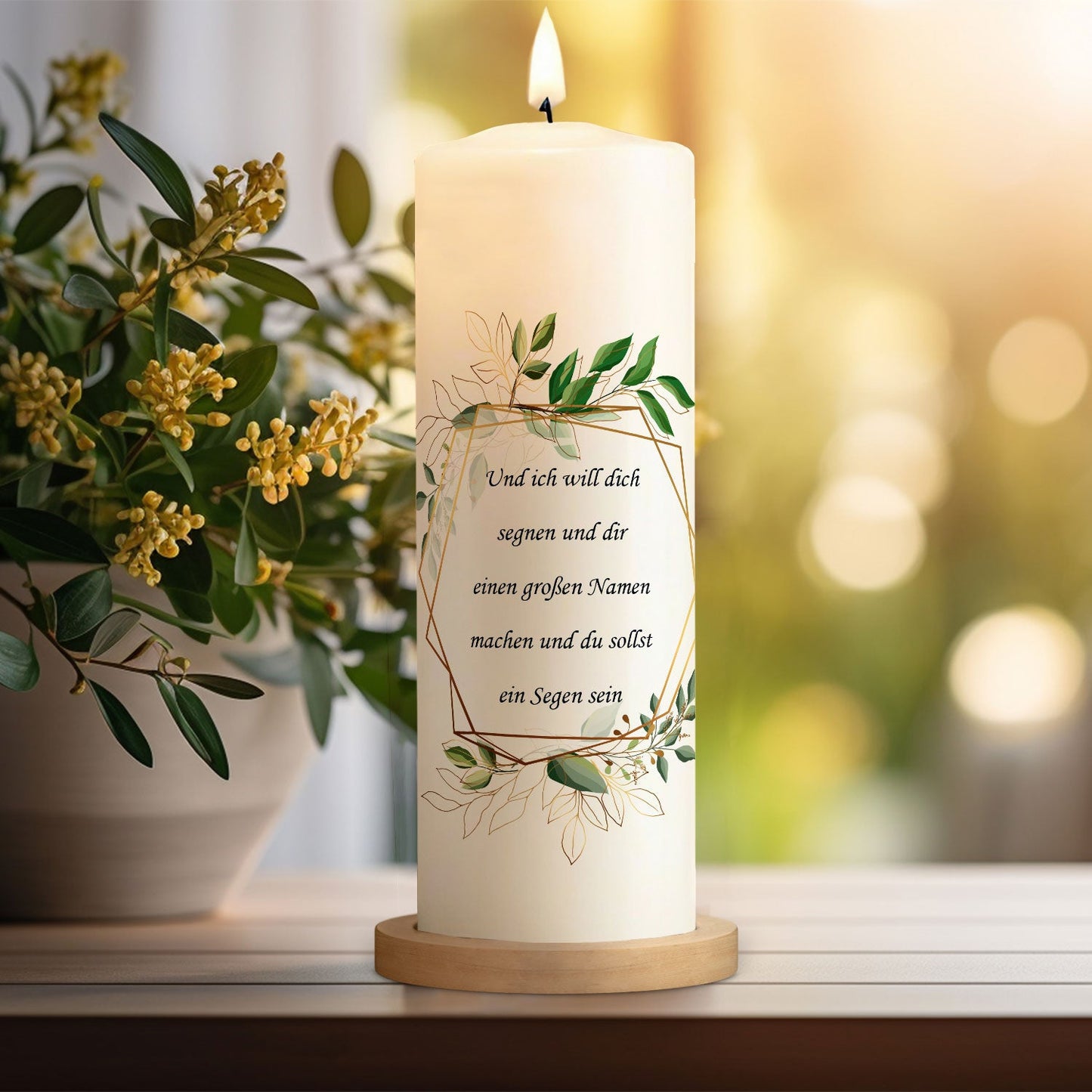 Große Kerze "Goldenes Kreuz" - Taufkerze mit Name, Datum & Wunschtext