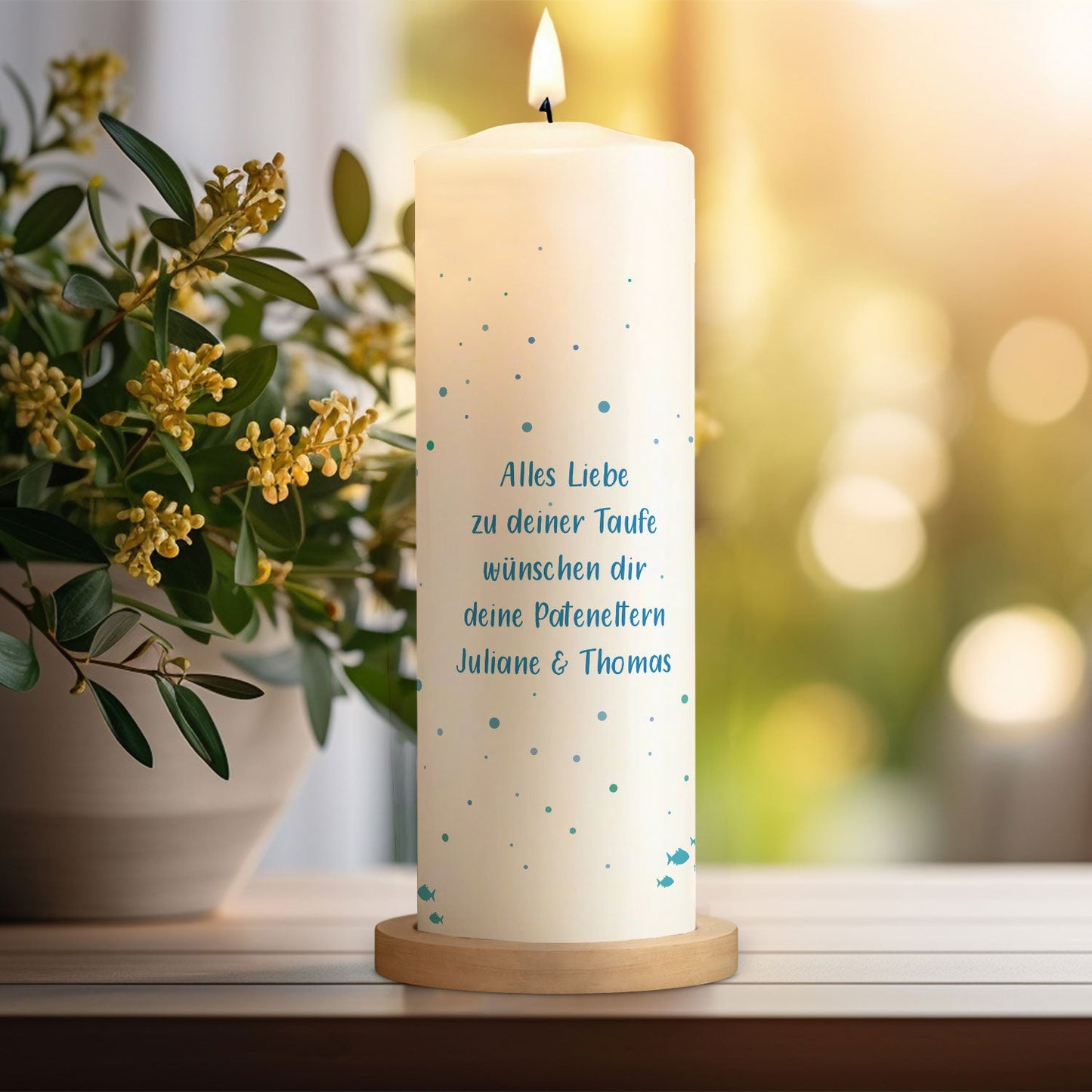 Große Kerze "Wal" - Taufkerze mit Namen, Datum & Taufspruch