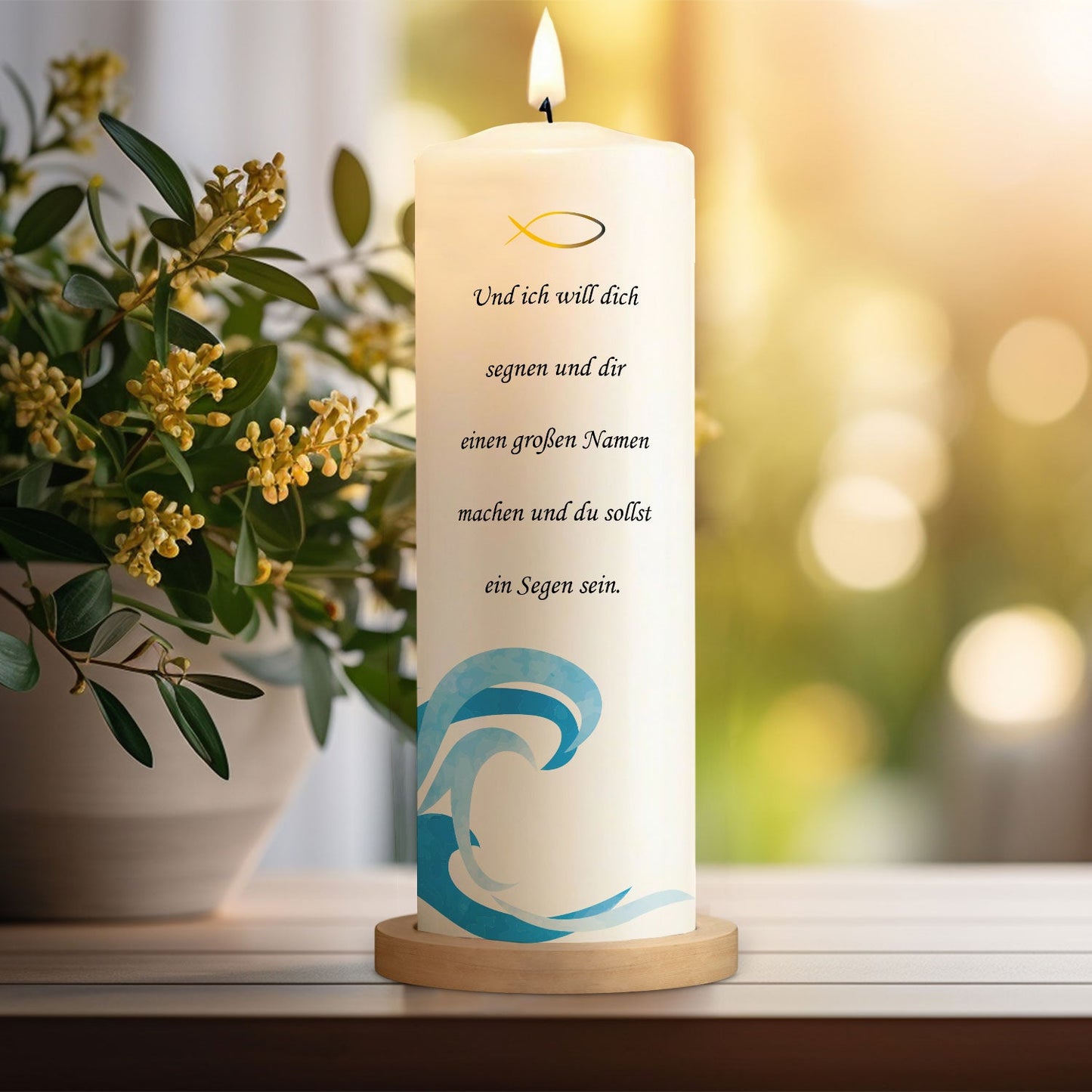 Große Kerze "Welle" - Taufkerze mit Namen, Datum & Wunschtext