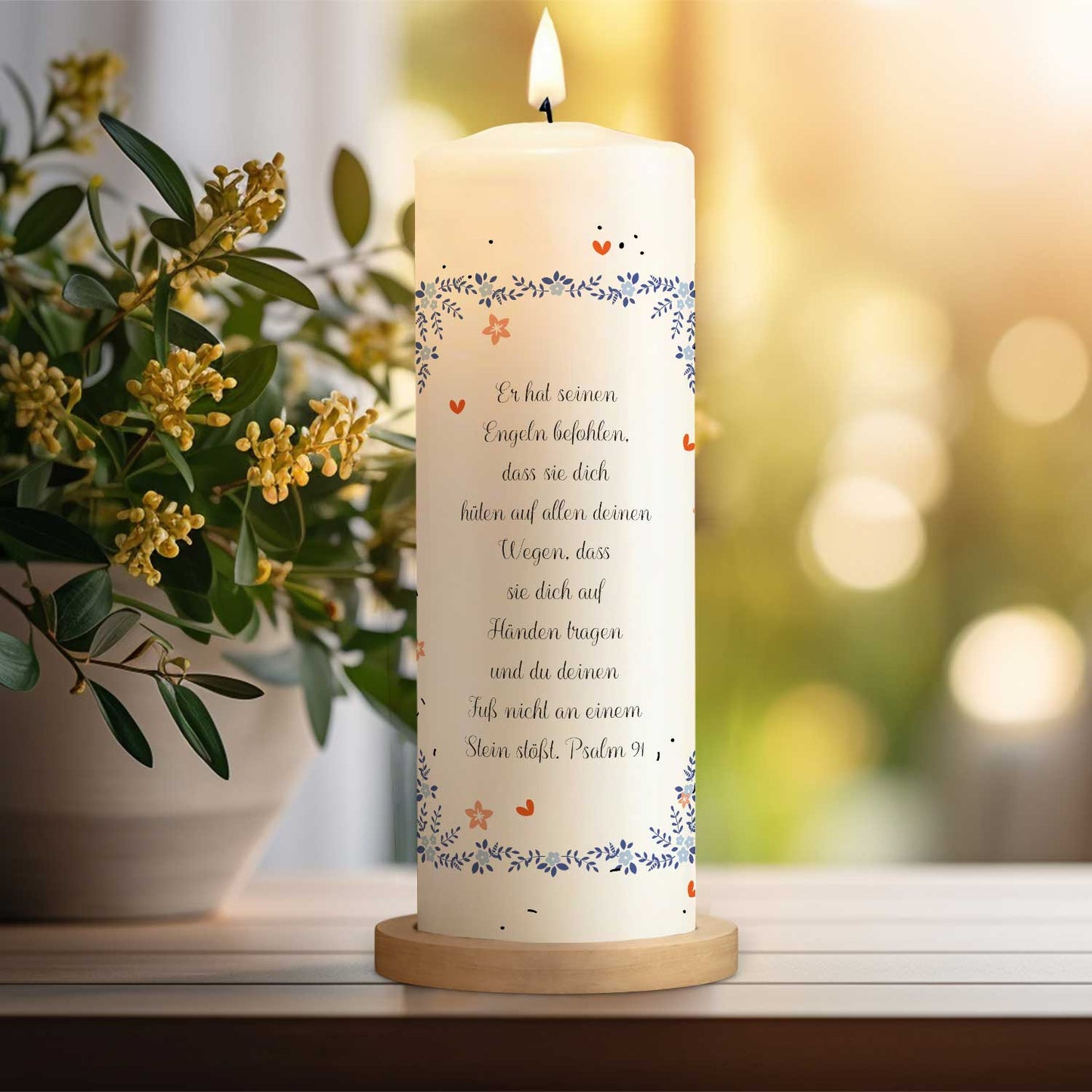 Große Kerze "Vogelkranz" - Taufkerze mit Name, Datum & Wunschtext