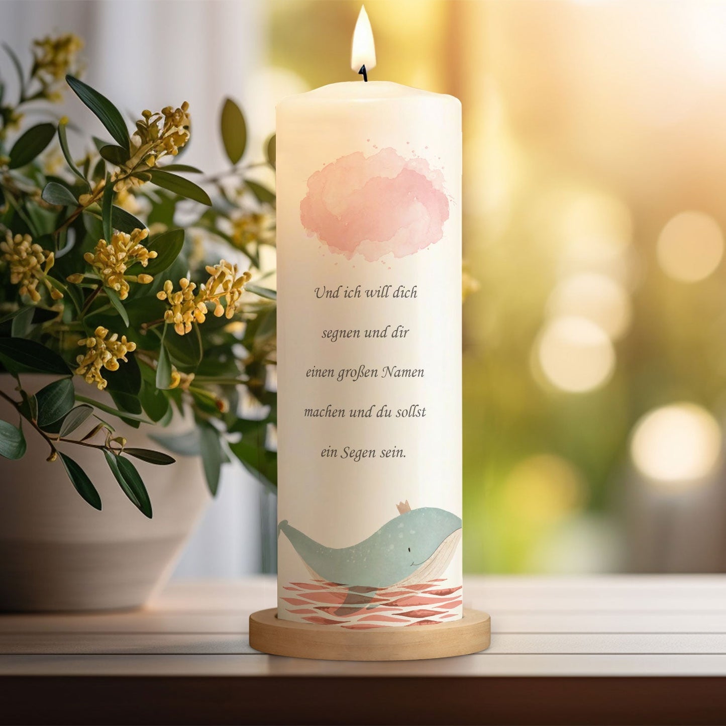 Große Kerze "Arche Regenbogen" - Taufkerze mit Namen, Datum & Wunschtext