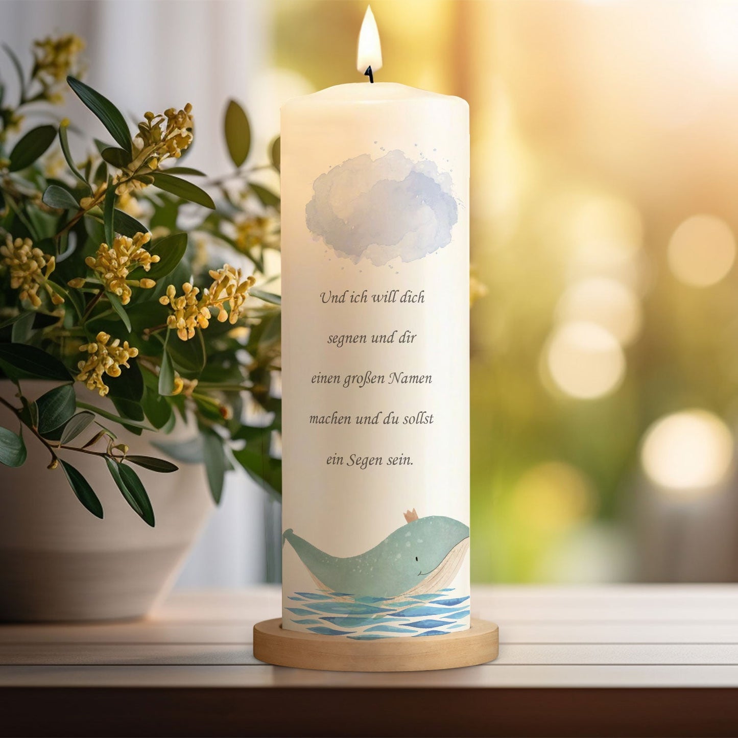 Große Kerze "Arche Regenbogen" - Taufkerze mit Namen, Datum & Wunschtext