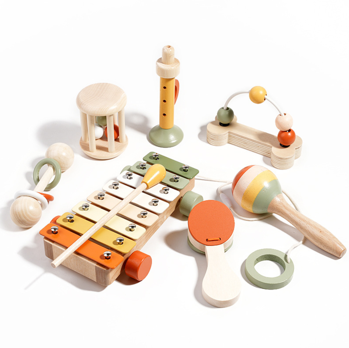 Kinder Holz Musikinstrumente - 7-teiliges Musikspielzeug-Set für frühes Lernen