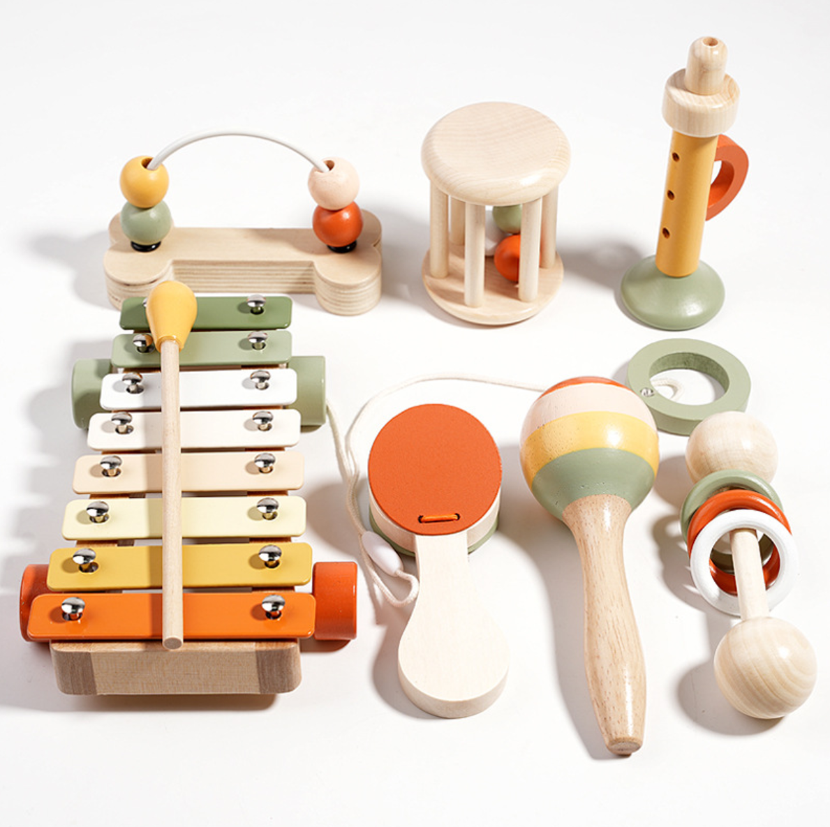 Kinder Holz Musikinstrumente - 7-teiliges Musikspielzeug-Set für frühes Lernen