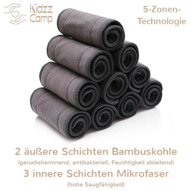 KidzzCamp 5 Lagen 2xBambuskohle und 3xMikrofaser KidzzCamp OneSize Windeleinsätze Saugeinlagen 4er Set 0-3 Jahre