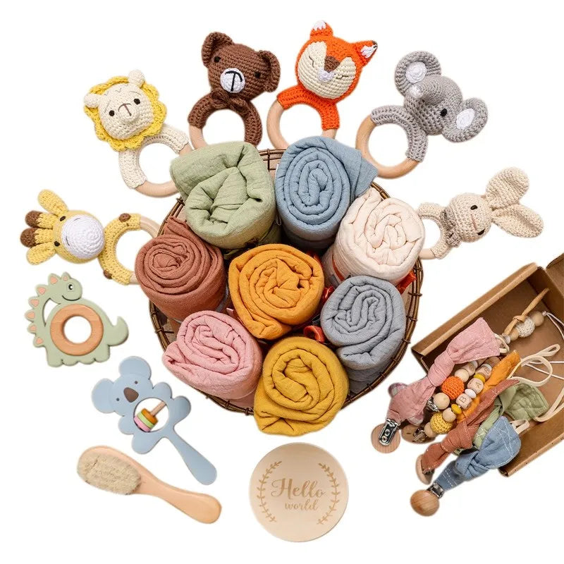 KidzzCamp Baby-Geschenkbox 6-teilig mit Musselin-Tuch 55 x 72 cm