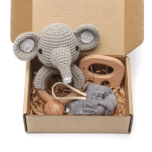 KidzzCamp Baby-Geschenkbox 3-teilig gehäkelte Rassel