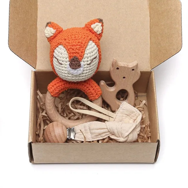KidzzCamp Baby-Geschenkbox 3-teilig gehäkelte Rassel