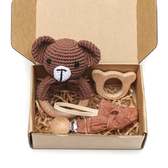 KidzzCamp Baby-Geschenkbox 3-teilig gehäkelte Rassel