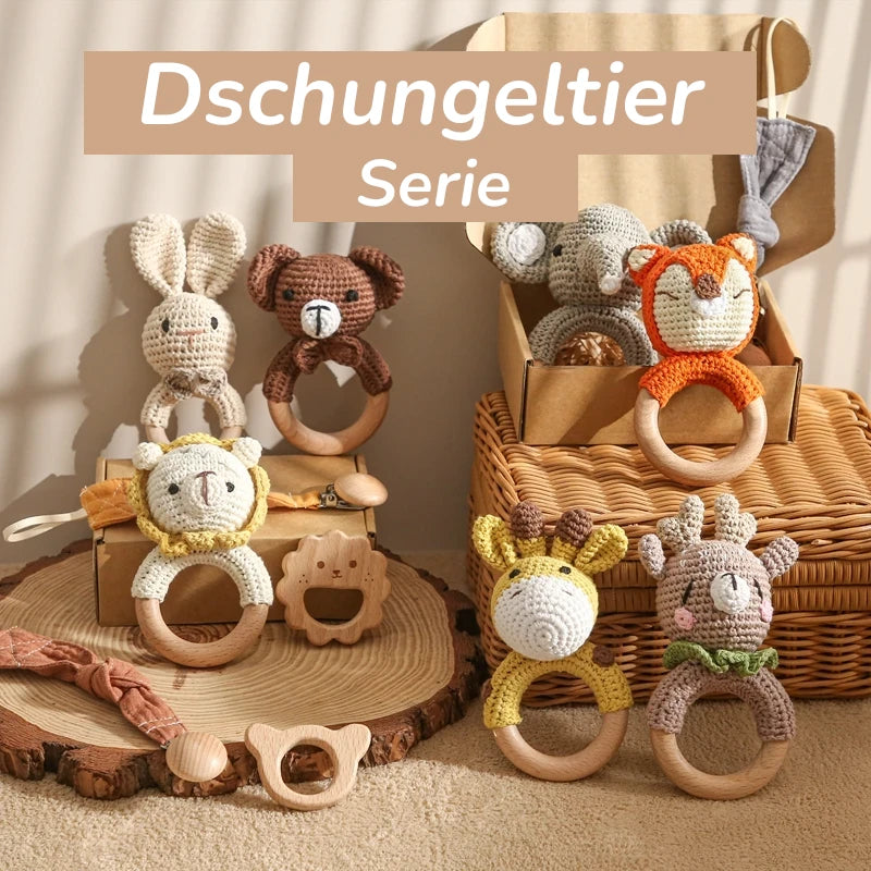 KidzzCamp Baby-Geschenkbox 3-teilig gehäkelte Rassel