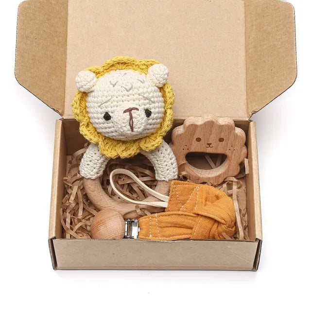 KidzzCamp Baby-Geschenkbox 3-teilig gehäkelte Rassel
