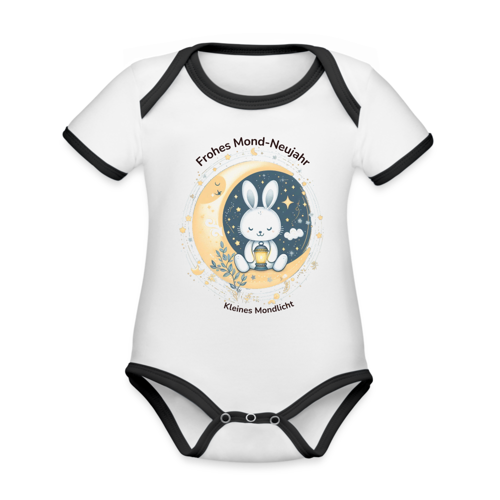 KidzzCamp Baby Bio-Kurzarm-Body "Frohes Mond-Neujahr" - Weiß/Schwarz