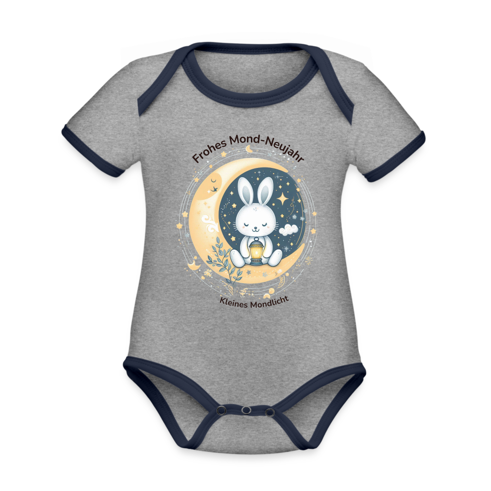KidzzCamp Baby Bio-Kurzarm-Body "Frohes Mond-Neujahr" - Grau meliert/Navy