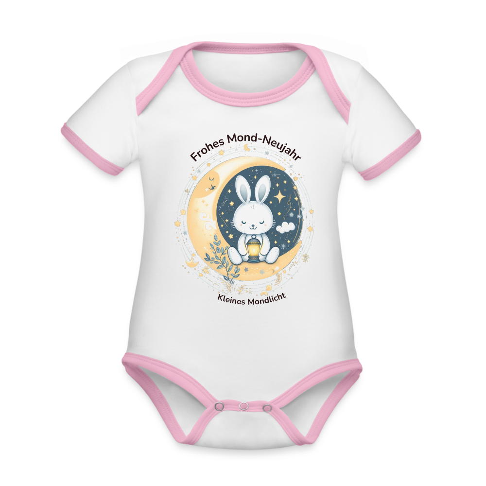 KidzzCamp Baby Bio-Kurzarm-Body "Frohes Mond-Neujahr" - Weiß/Rose