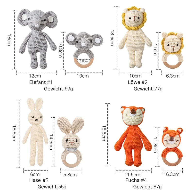 KidzzCamp 2er-Set Gehäkelte Rassel & Kuscheltier
