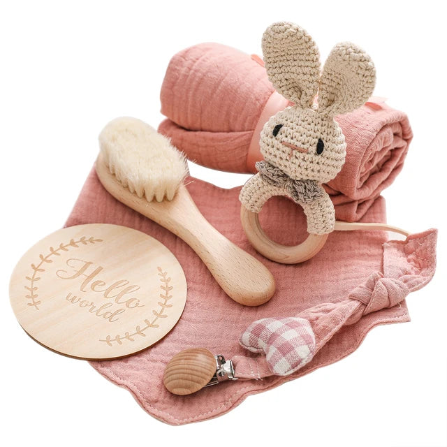KidzzCamp Baby-Geschenkbox 6-teilig mit Musselin-Tuch 55 x 72 cm, individueller Grußkarte und schnellem Versand