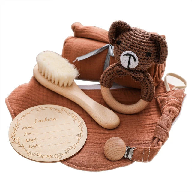 KidzzCamp Baby-Geschenkbox 6-teilig mit Musselin-Tuch 55 x 72 cm, individueller Grußkarte und schnellem Versand