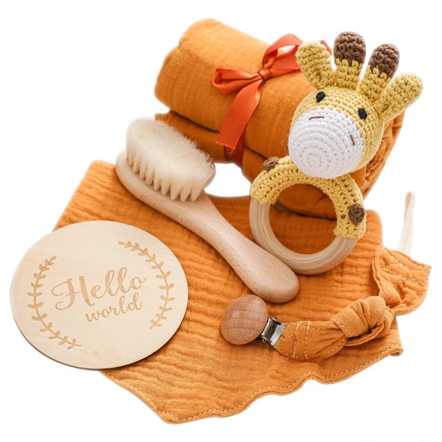 KidzzCamp Baby-Geschenkbox 6-teilig mit Musselin-Tuch 55 x 72 cm