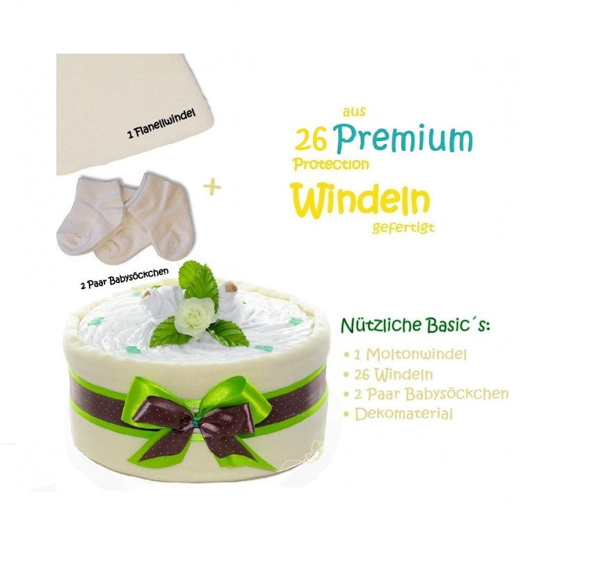 KidzzCamp Neutrale Windeltorte CAKEBOX | Umweltfreundliches Geschenk zur Geburt
