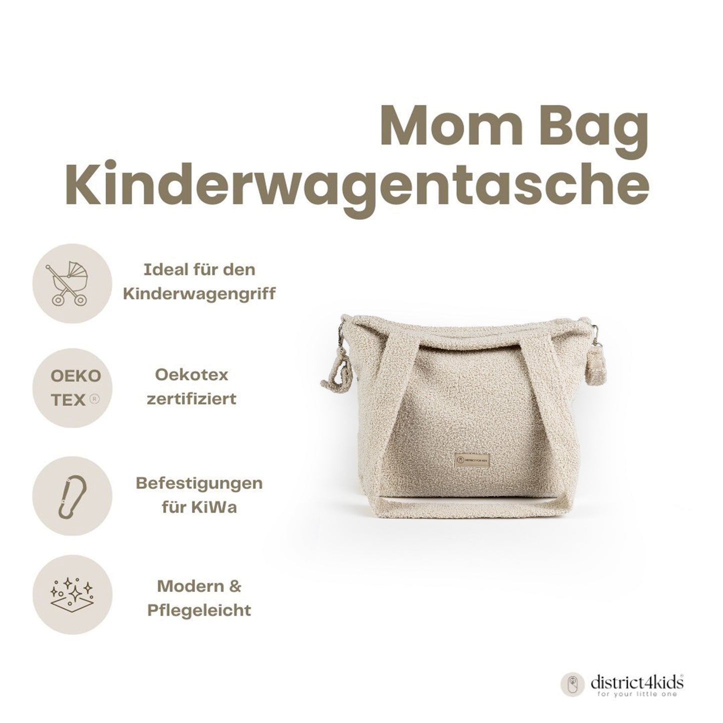 Wickeltasche Bouclé Teddystoff für den Kinderwagen - Mom bag