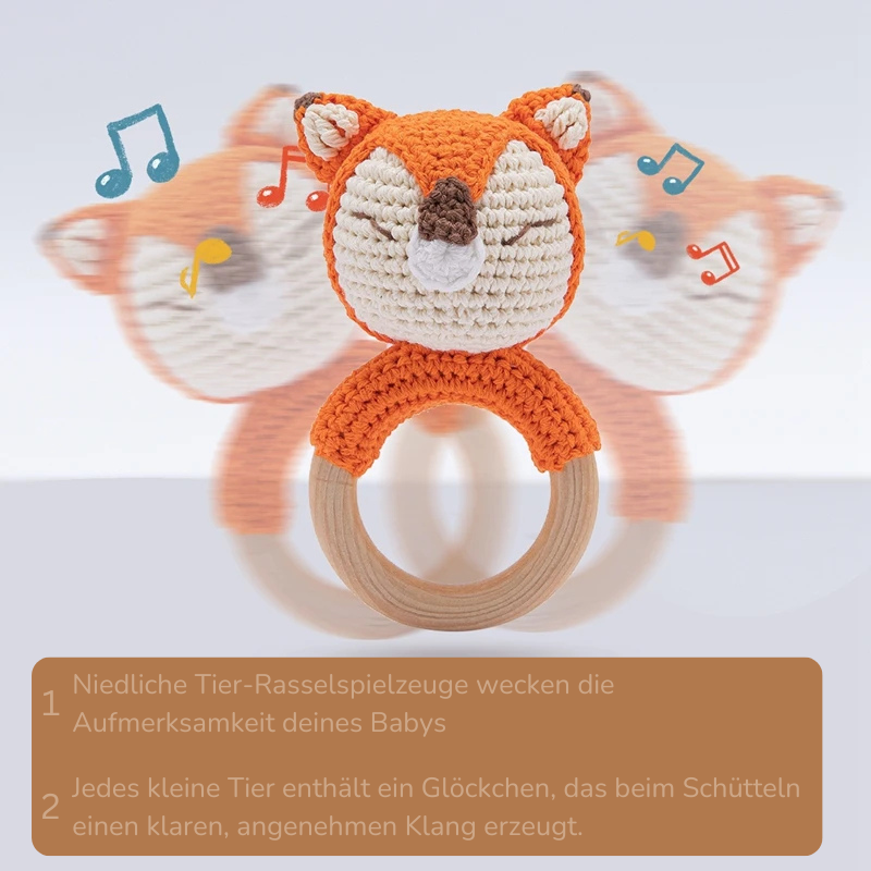 KidzzCamp 2er-Set Gehäkelte Rassel & Kuscheltier