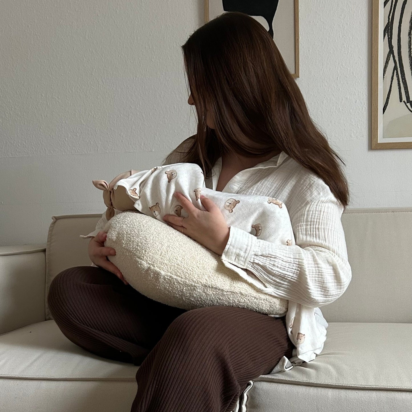 Stillkissen U-Form Teddystoff Bouclé abnehmbaren Bezug – ergonomisch, Oeko-Tex, Halbmond