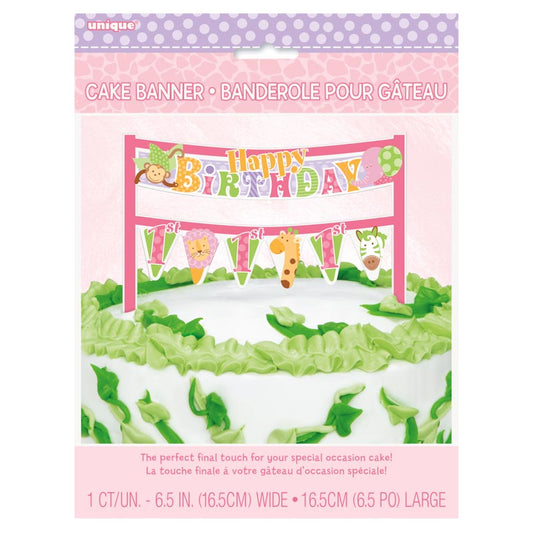 Tortenaufleger Banner Pink Safari 1. Geburtstag