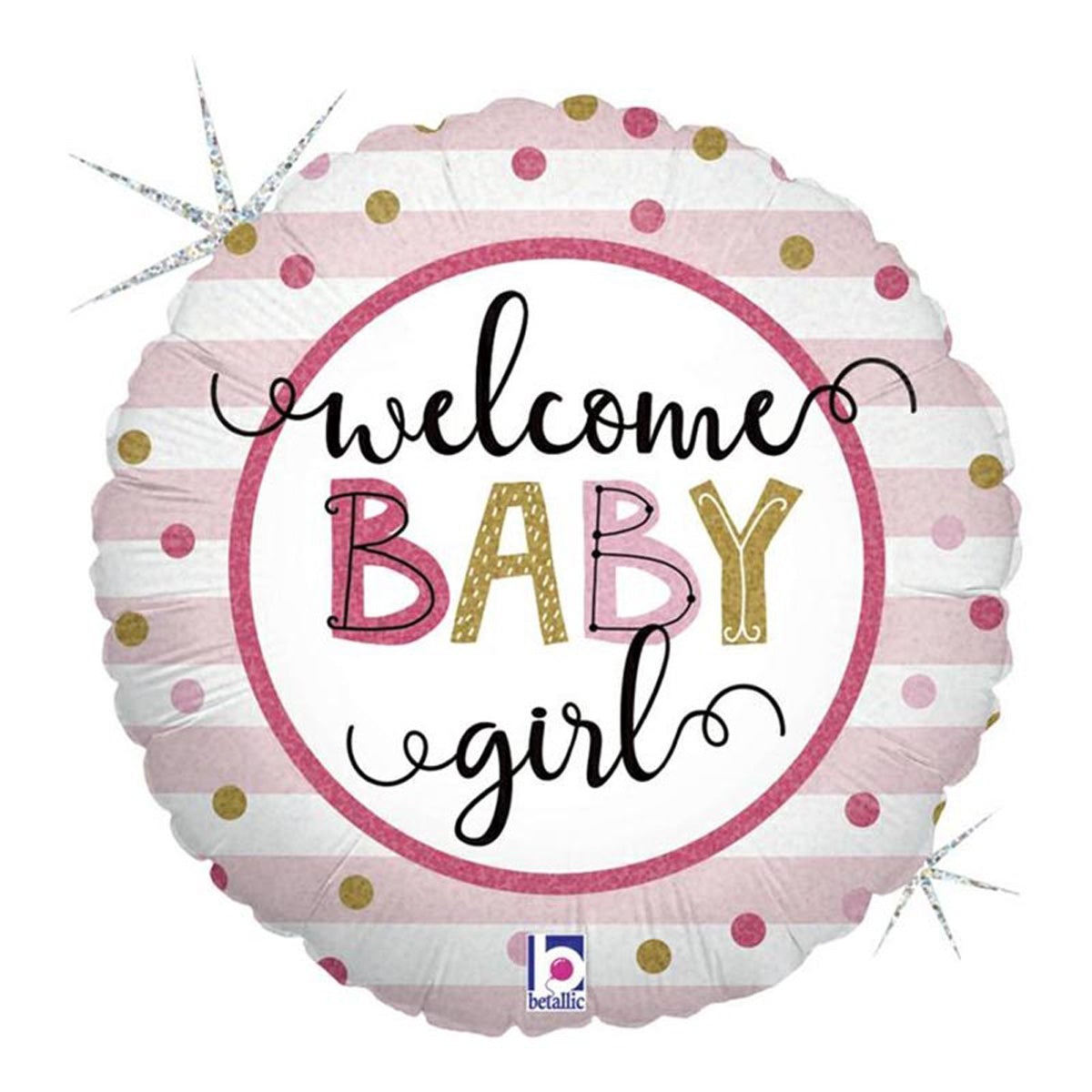 18"/Ø46cm Folienballon "Welcome Baby Stripes Holo Girl"