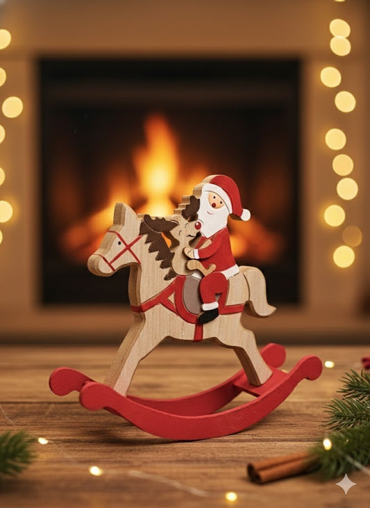 Wenco Holz-Schaukelpferd – Weihnachtsmann - Weihnachts-Deko 🎄