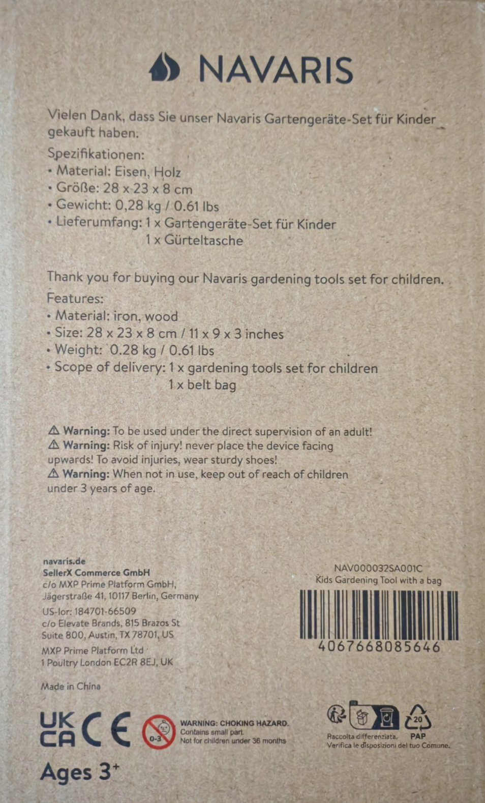 Navaris Gartenwerkzeug Kinder Gartenset Spielzeug ab 3 Jahre mit Tasche C4