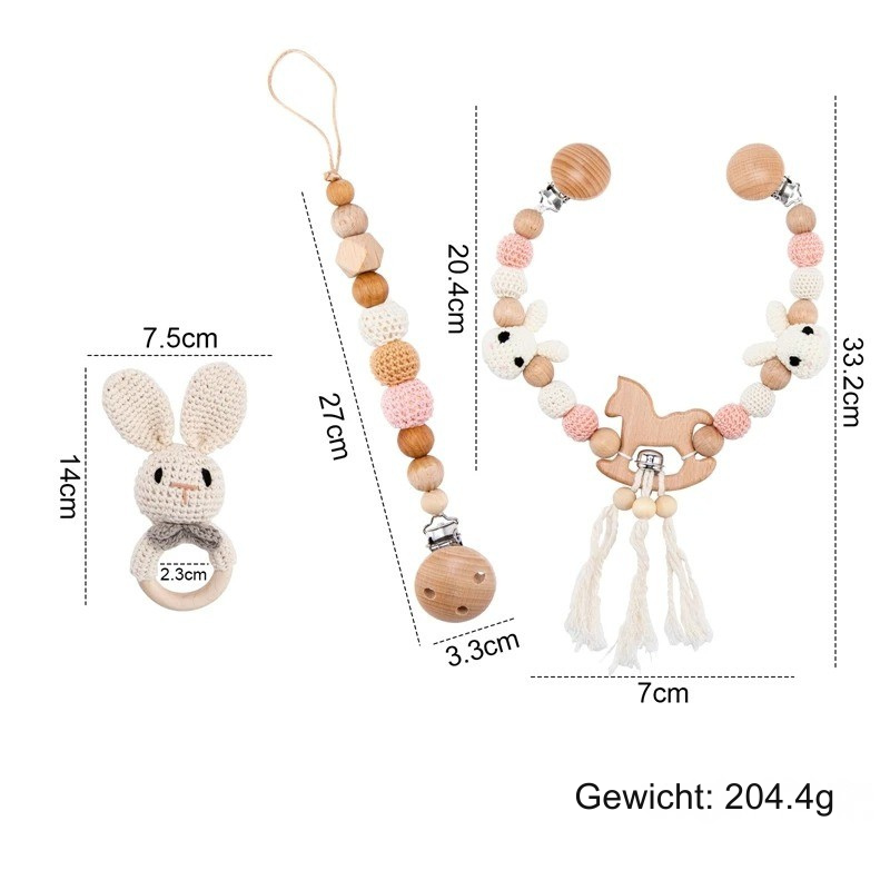 KidzzCamp Kinderwagenkette - Set mit Greifring & Schnullerkette