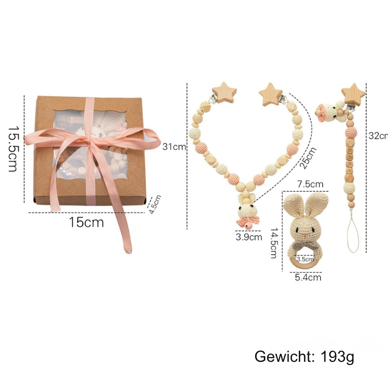 KidzzCamp Kinderwagenkette - Set mit Greifring & Schnullerkette