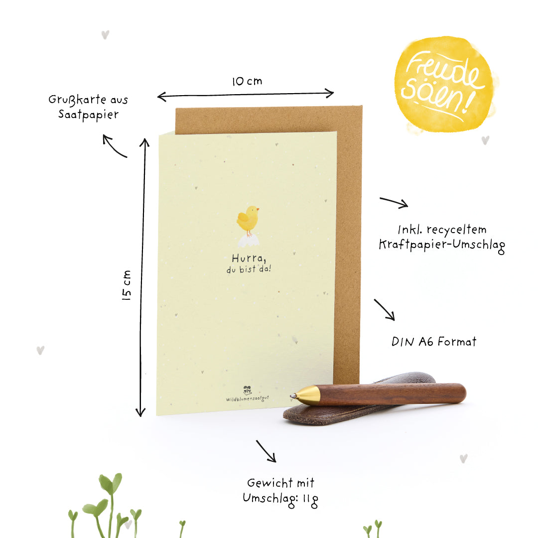 KidzzCamp Pflanzkarte Grußkarte - Hurra, du bist da!