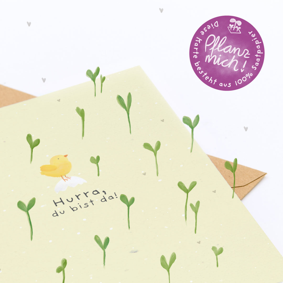 KidzzCamp Pflanzkarte Grußkarte - Hurra, du bist da!
