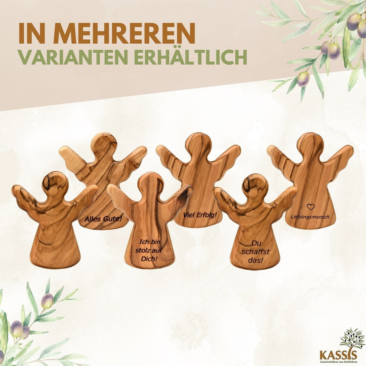 Schutzengel Handschmeichler aus Olivenholz | Kleiner Glücksbringer als Geschenk zur Taufe, Geburt & Kommunion
