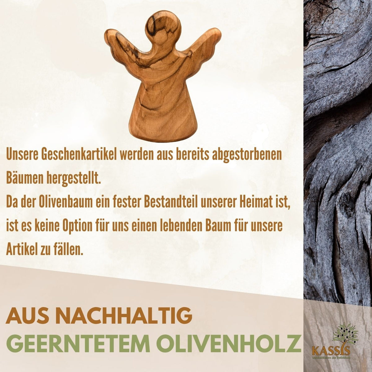 Schutzengel Handschmeichler aus Olivenholz | Kleiner Glücksbringer als Geschenk zur Taufe, Geburt & Kommunion