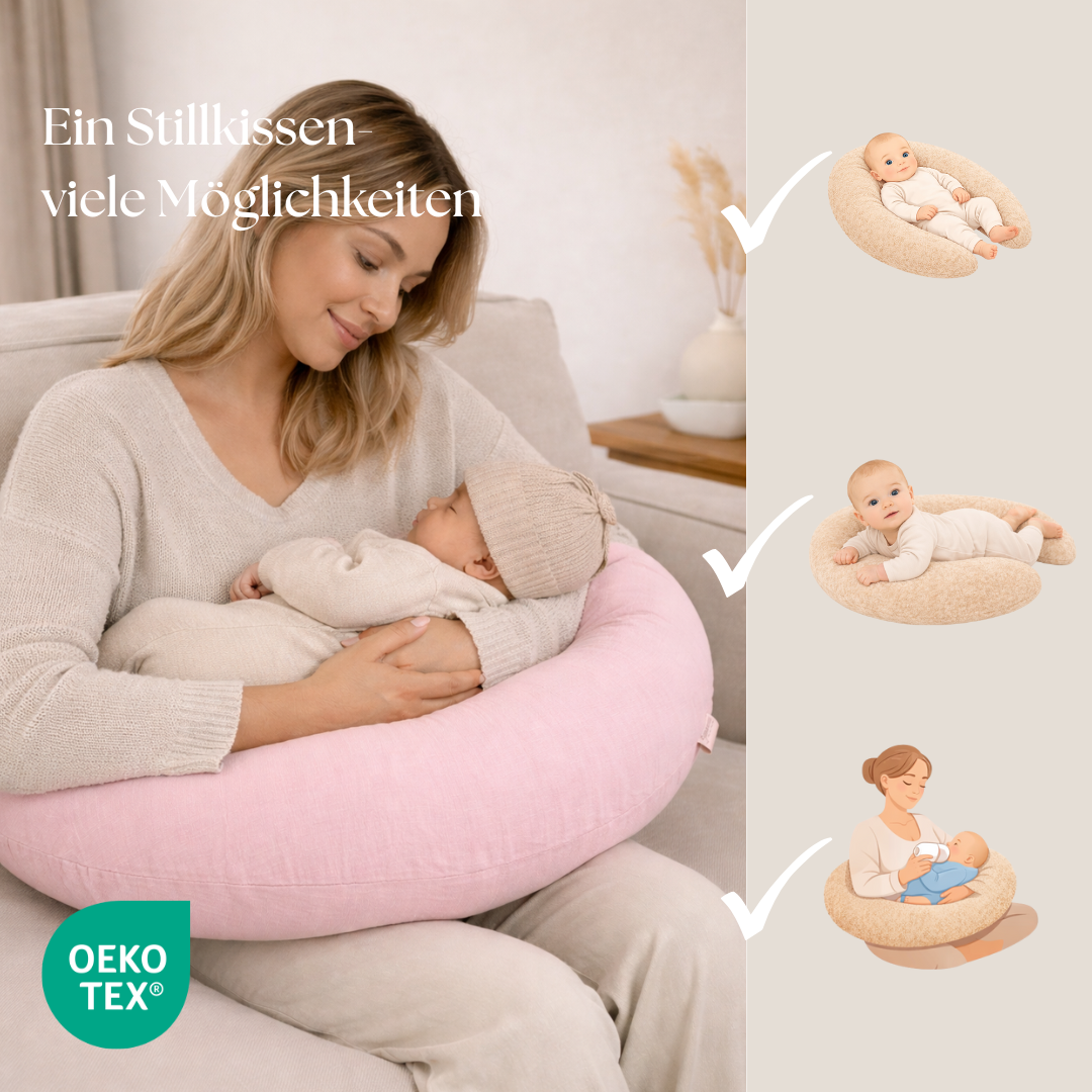 Stillkissen U-Form Musselin abnehmbaren Bezug – ergonomisch, Oeko-Tex, Halbmond
