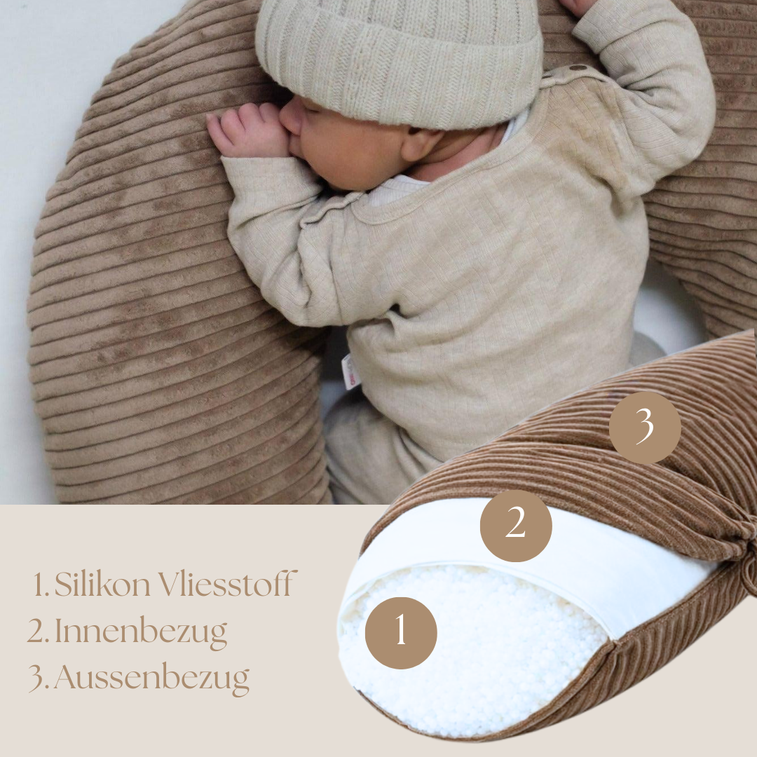 Stillkissen U-Form Cord abnehmbarem Bezug - ergonomisch, Oeko-Tex, Halbmond