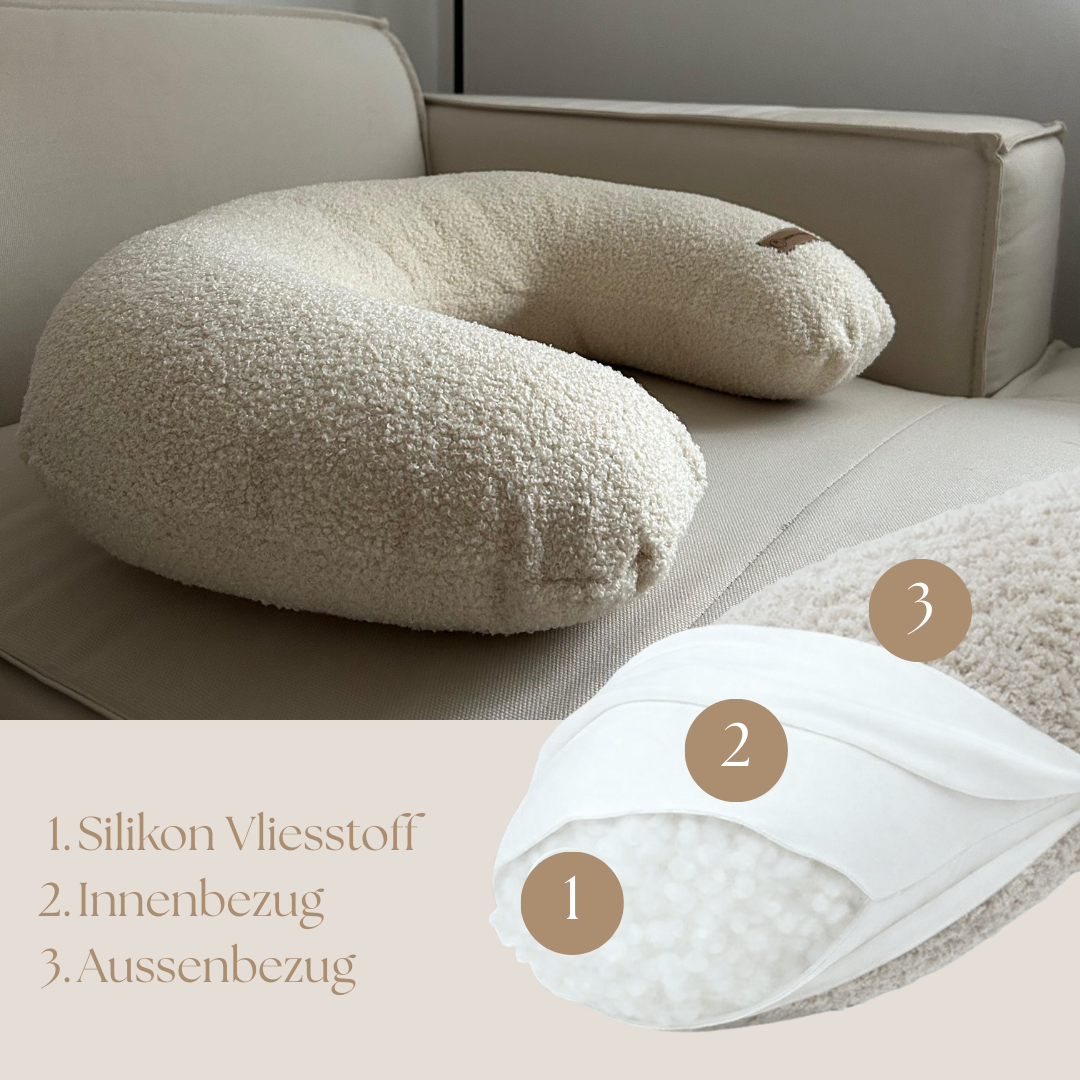 Stillkissen U-Form Teddystoff Bouclé abnehmbaren Bezug – ergonomisch, Oeko-Tex, Halbmond