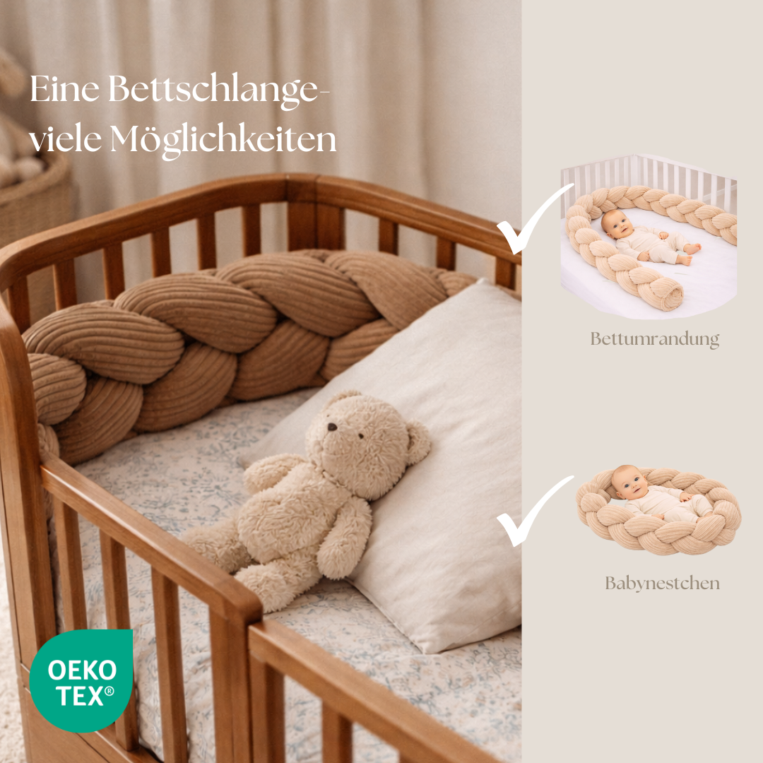 Bettschlange Baby geflochten Cord – Bettzopf & Bettumrandung fürs Babybett