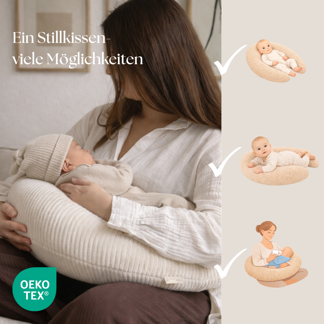 Stillkissen U-Form Cord abnehmbarem Bezug - ergonomisch, Oeko-Tex, Halbmond