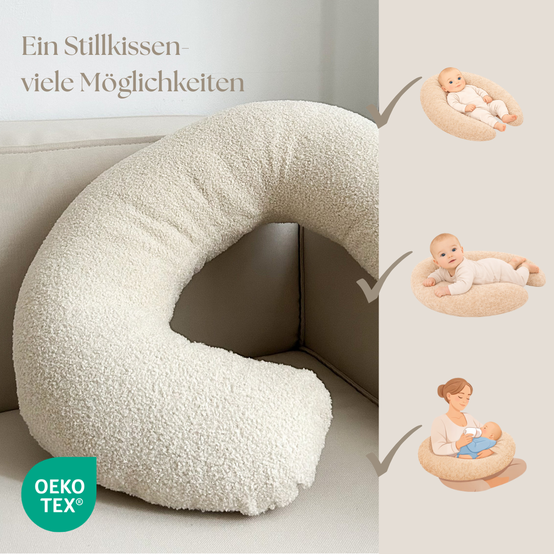 Stillkissen U-Form Teddystoff Bouclé abnehmbaren Bezug – ergonomisch, Oeko-Tex, Halbmond
