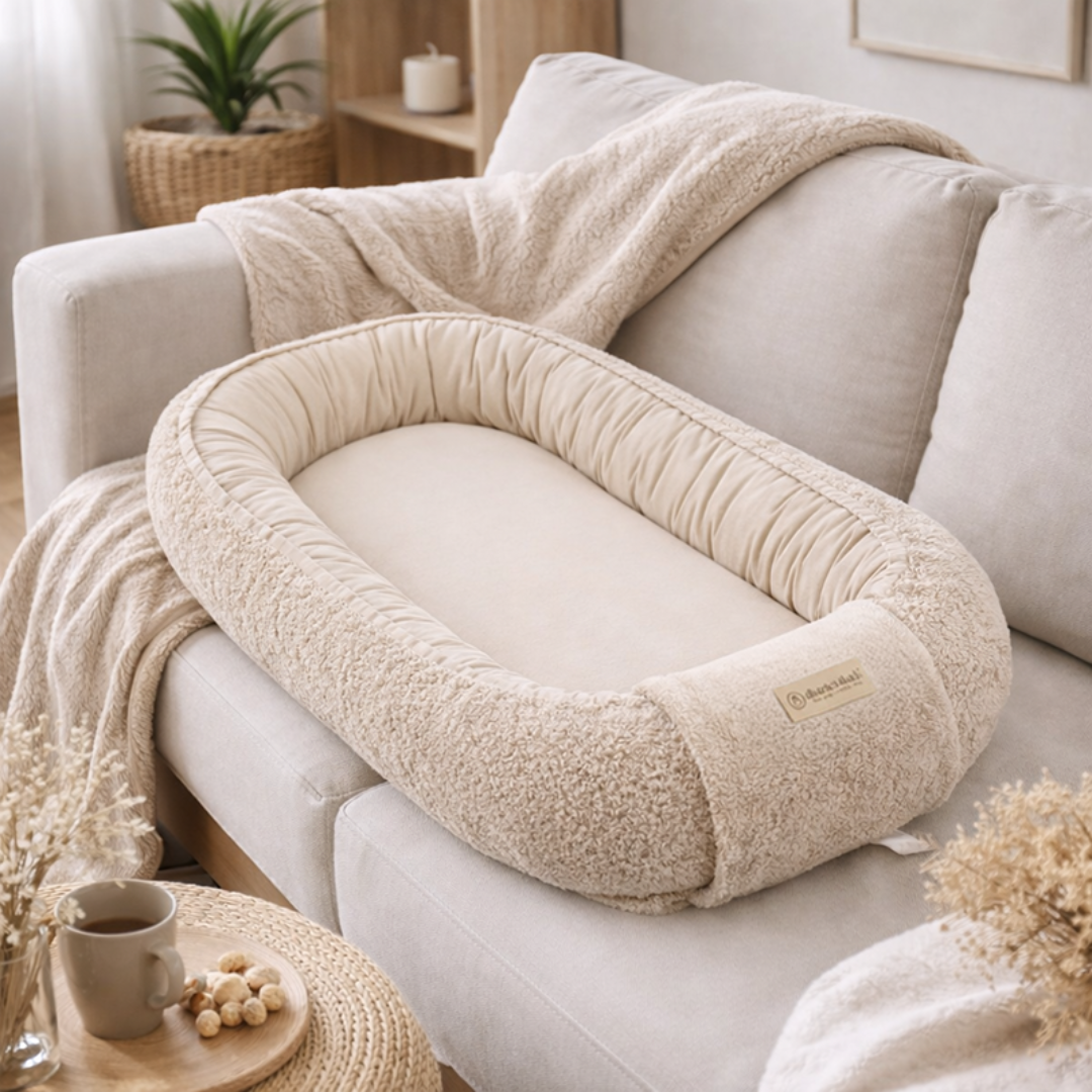 Babynestchen Teddystoff-Bouclé – mitwachsender Baby-Kokon